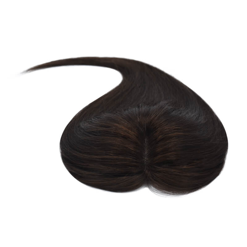 Daphné ︳Topper de cheveux humains avec frange 6*9CM Base en dentelle marron