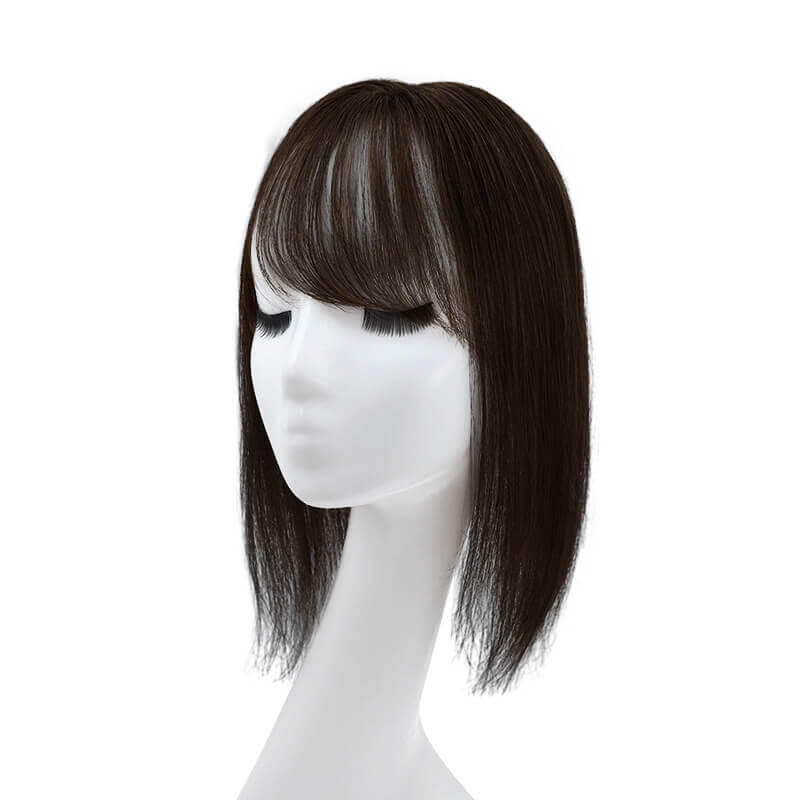 Daphné ︳Topper de cheveux humains avec frange 6*9CM Base en dentelle marron