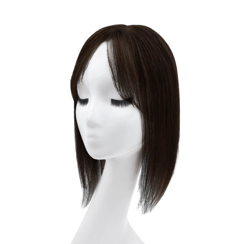 Daphné ︳Topper de cheveux humains avec frange 6*9CM Base en dentelle marron