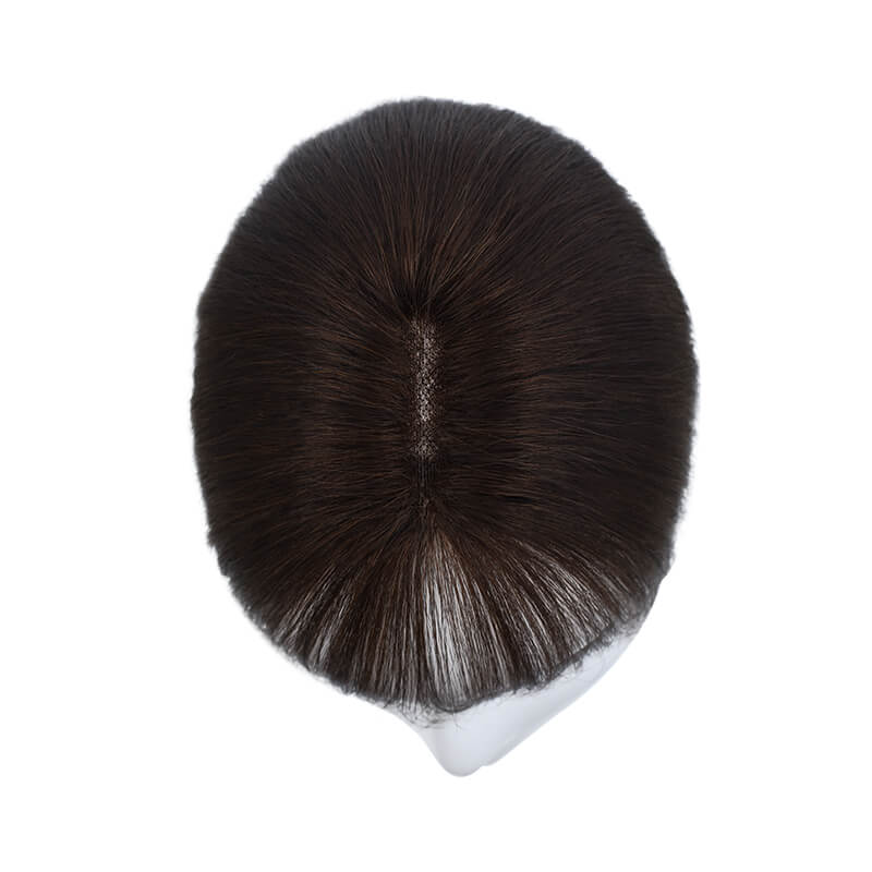 Daphné ︳Topper de cheveux humains avec frange 6*9CM Base en dentelle marron
