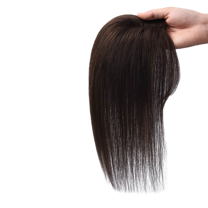 Daphné ︳Topper de cheveux humains avec frange 6*9CM Base en dentelle marron