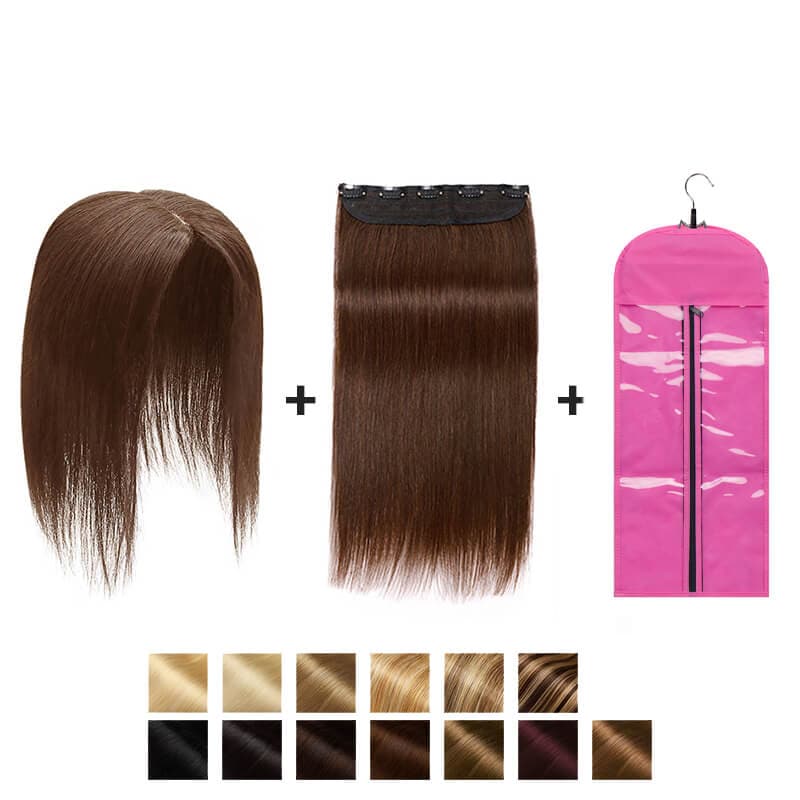 Straight Medium Brown Clip | Topper DIY Bundle | E-LITCHI Hair