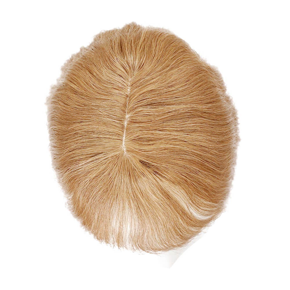 Susan – cheveux humains ondulés avec frange pour couronne amincissante, Base en soie, blond foncé, 10x12cm