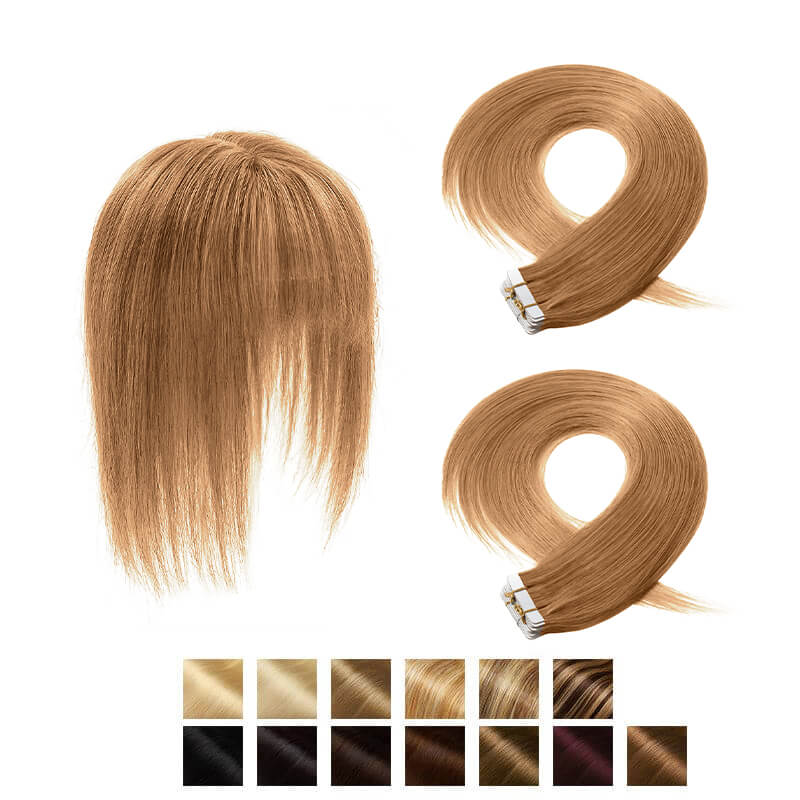 topper with bangs and tape in