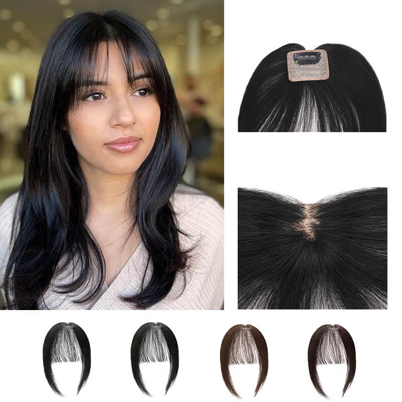 black and brown human hair 3D air bang clip-in extensions