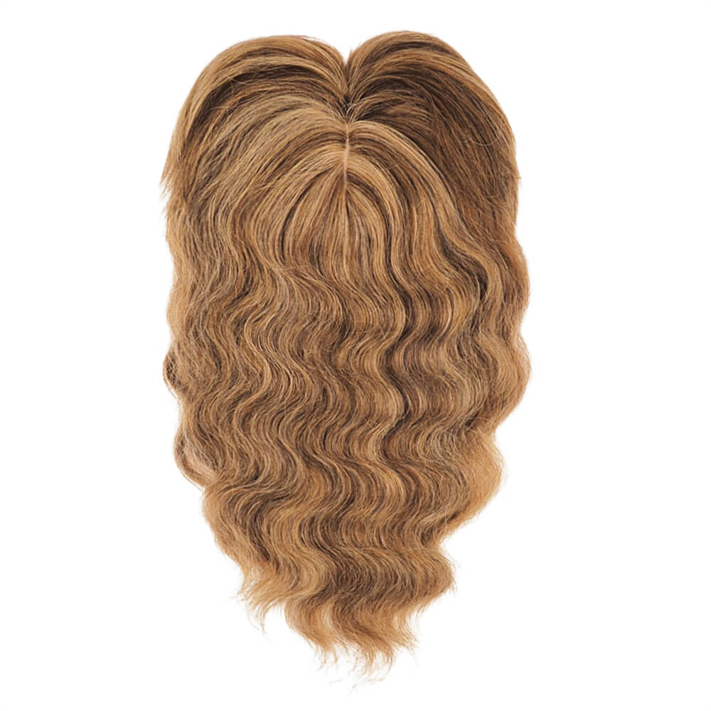 Caramel Highlights Human Hair Topper With Bang For Women Hair Loss 13*13cm Silk Base