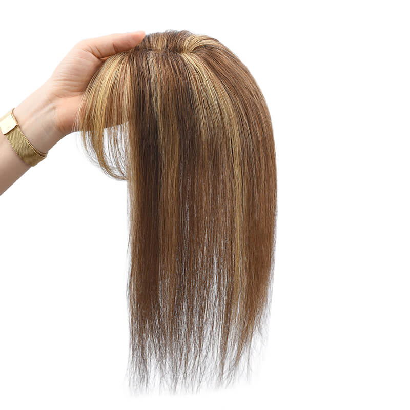 Daphne ︳Human Hair Topper With Bangs For Thin Hair 6*9CM Lace Base Caramel Highlight