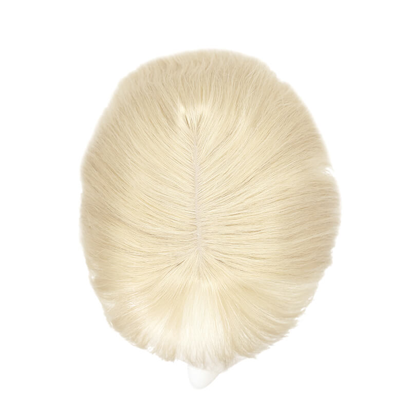 Susan – cheveux humains ondulés avec frange pour couronne amincissante, 10x12cm, Base en soie, blond platine