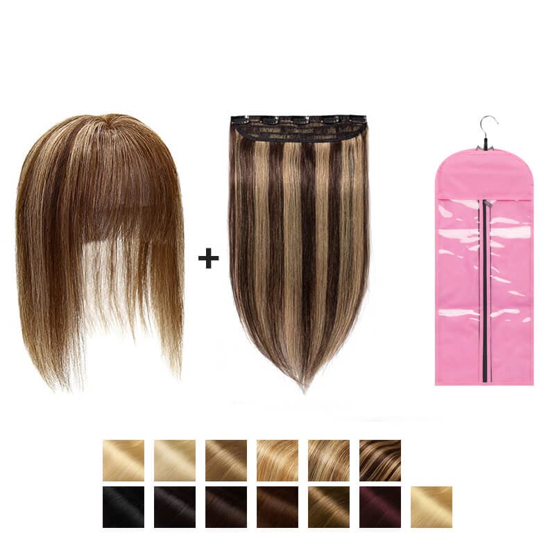 Straight Medium Brown Clip | Topper DIY Bundle | E-LITCHI Hair