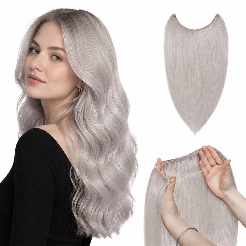 16-24" Grey Halo Extensions | Grey Human Extensions | E-LITCHI Hair