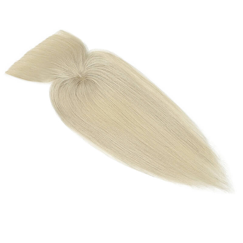Blonde Grey Human Hair Topper With Bang For Women Thinning Crown 10*10cm Base