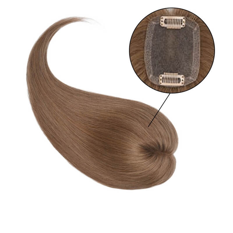 Daphné ︳Topper de cheveux humains avec frange 6*9CM Base en dentelle marron