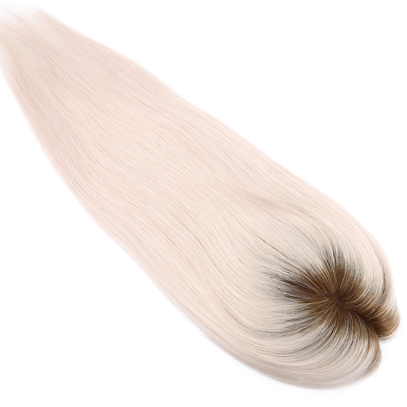 Ombre Dark Roots White Blonde Mono Top Human Hair Toppers for Women
