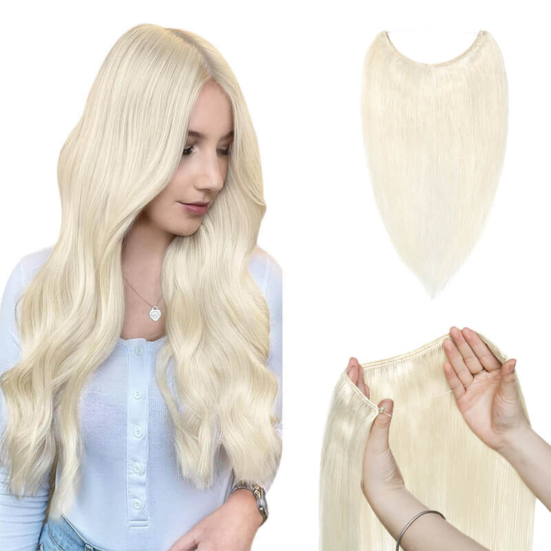 Bleach White Hair Extensions | Halo Hair Extensions | E-LITCHI Hair