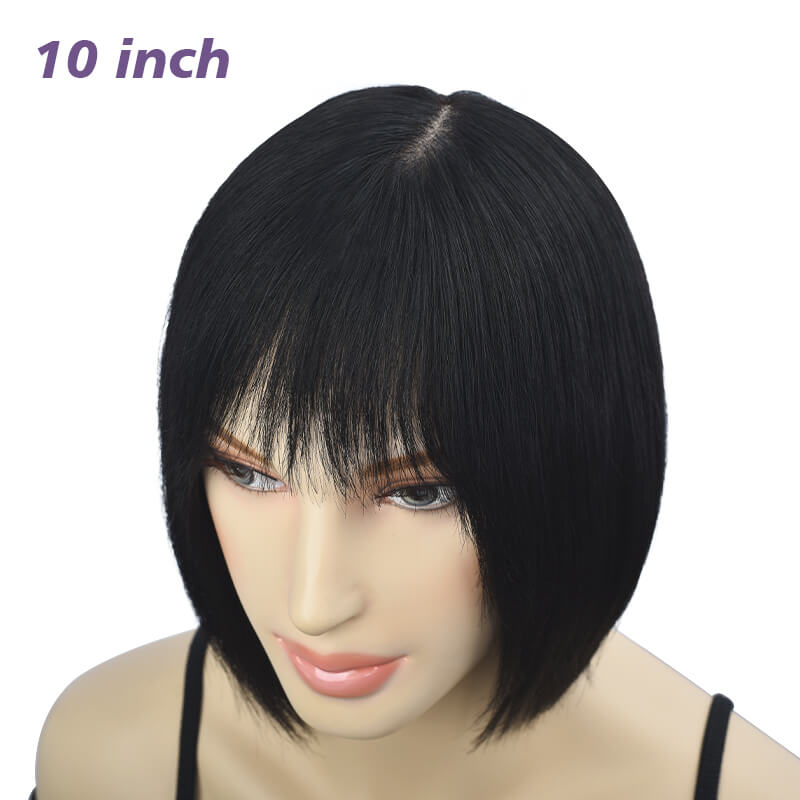 10 Inch Realistic Look Silk Top Straight Bob Wig with Bangs - 4 colors