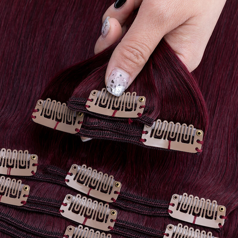 burgundy clip in hair
