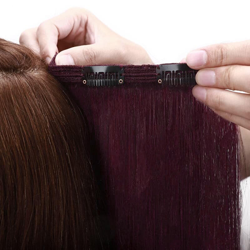 burgundy clip in hair
