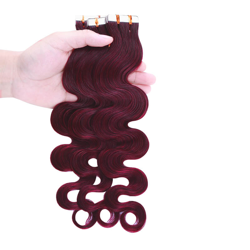 Wine Red Wavy Tape Ins 2 Pack 40pcs Bundle For More Volume
