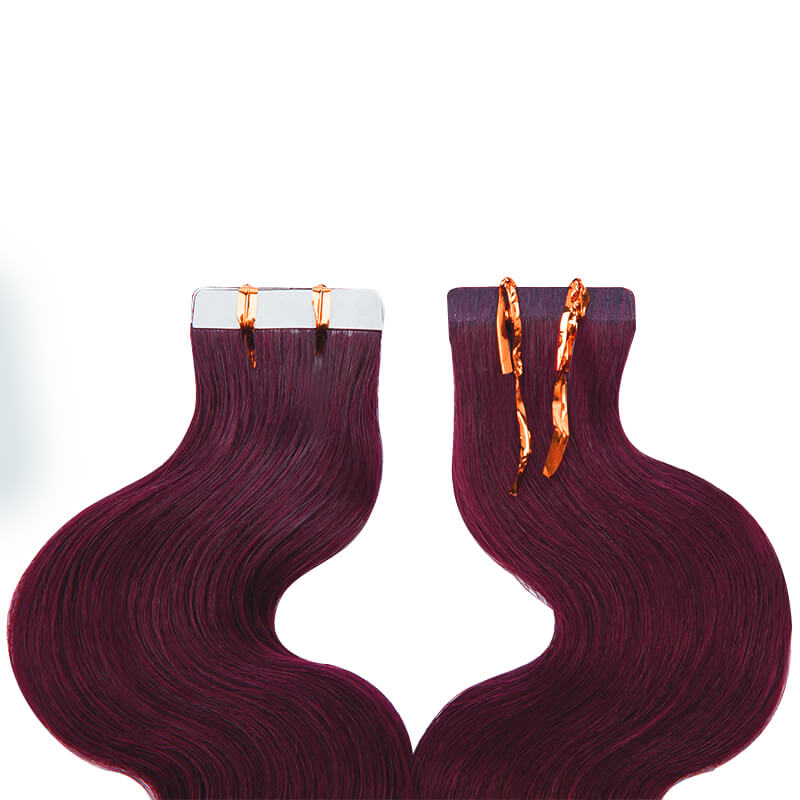 Wine Red Wavy Tape Ins 2 Pack 40pcs Bundle For More Volume