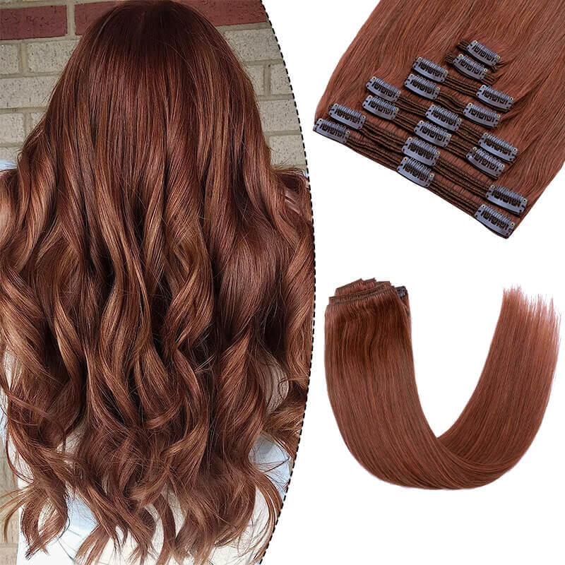 Auburn 8pcs Human Hair | Extensions Clip Hair | E-LITCHI Hair