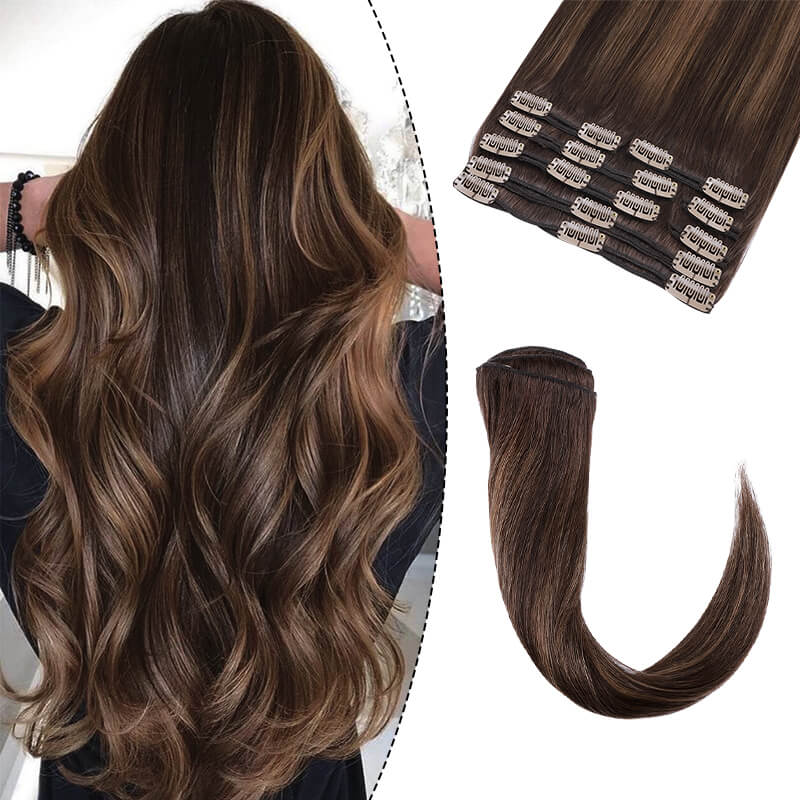 Best Balayage 8pcs Clip In Human Hair Extension E-litchi