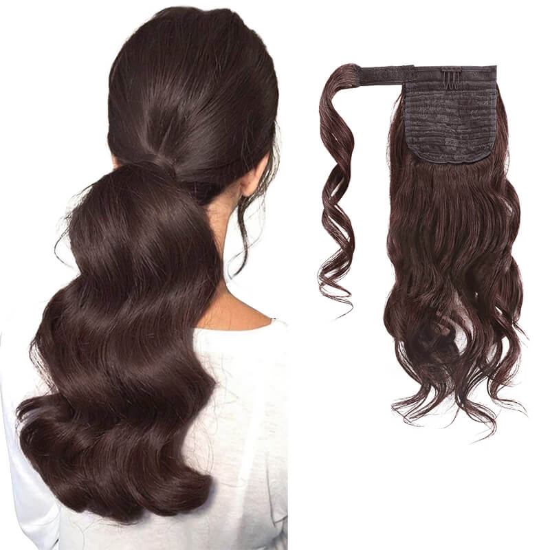 Extensions de cheveux humains en queue de cheval brune enveloppante