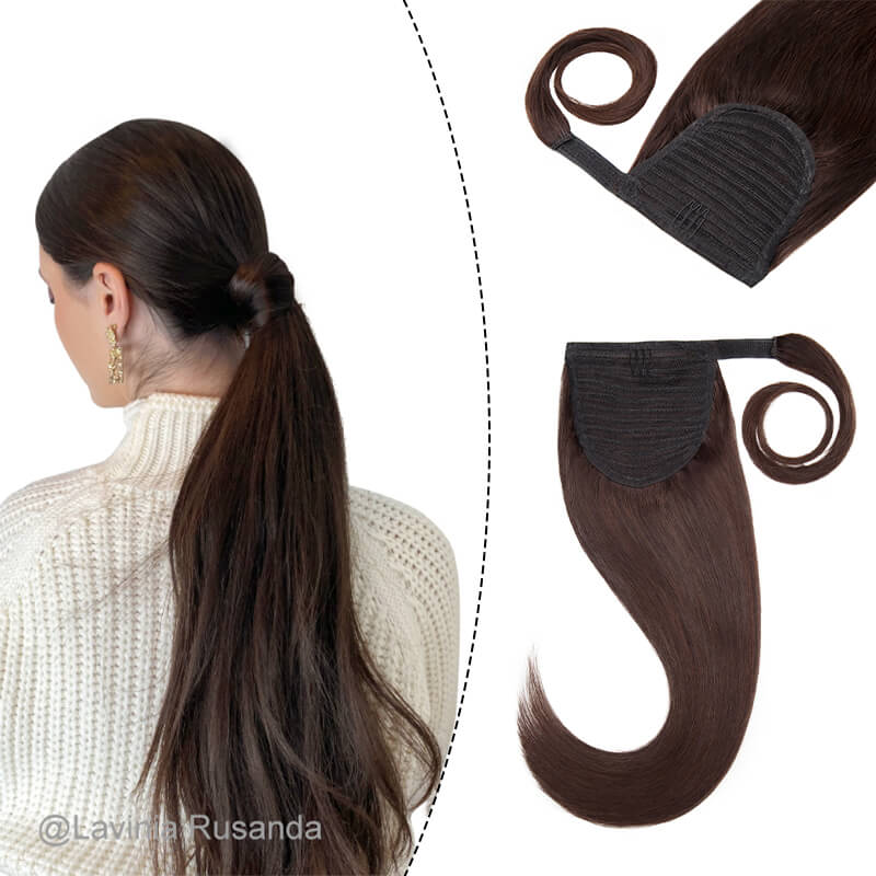 Extensions de cheveux humains bouclés bruns en queue de cheval