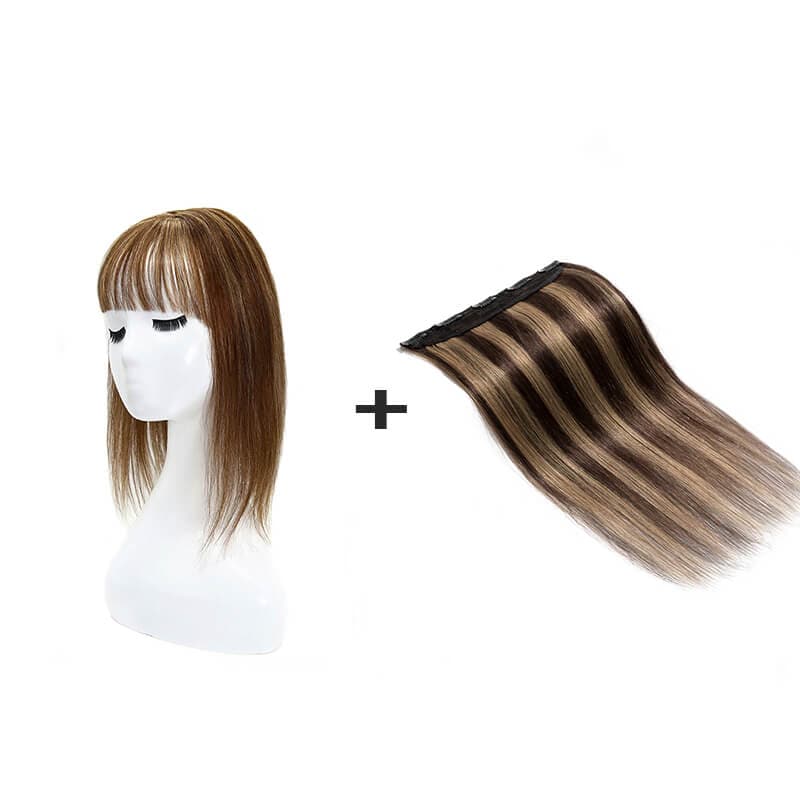 Straight Medium Brown Clip | Topper DIY Bundle | E-LITCHI Hair