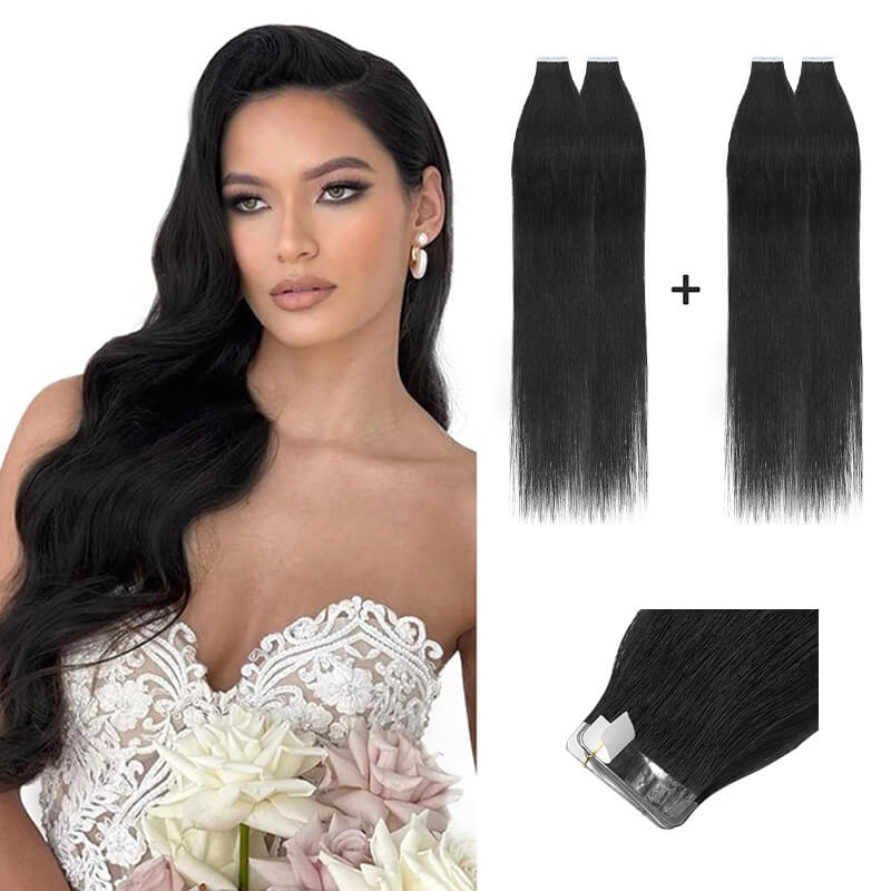 Black Straight Tape Ins 2 Pack 40pcs Bundle For More Volume E-LITCHI® Hair