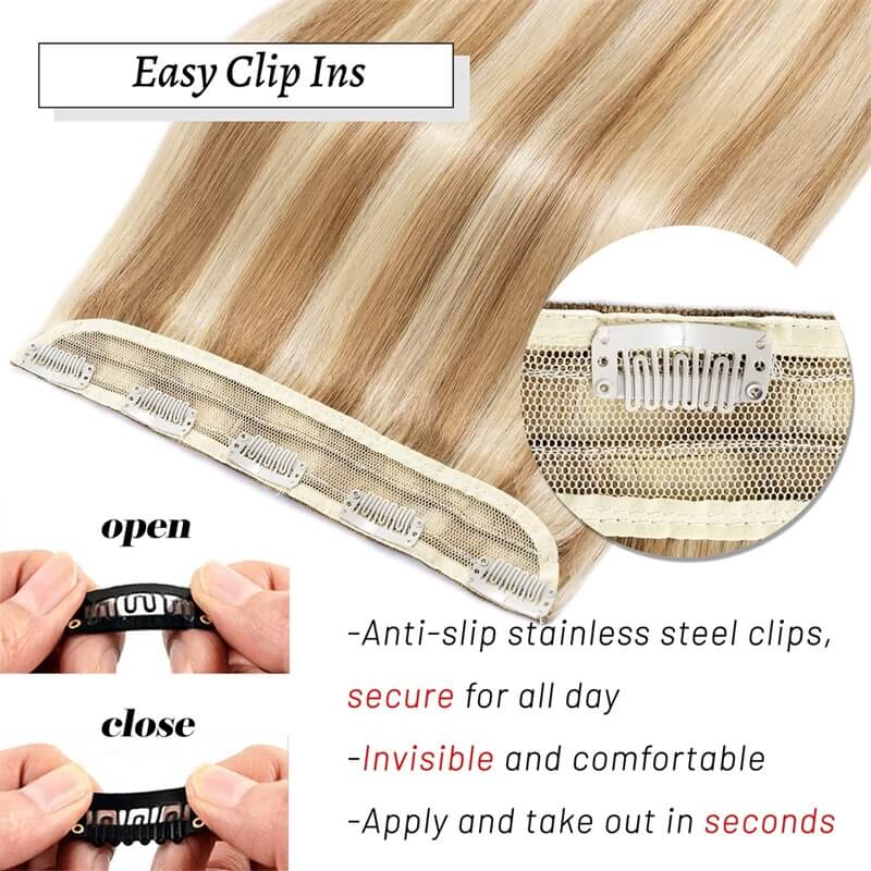Highlights Clip In Human Hair Extensions Natural Straight Single Piece Full Volume