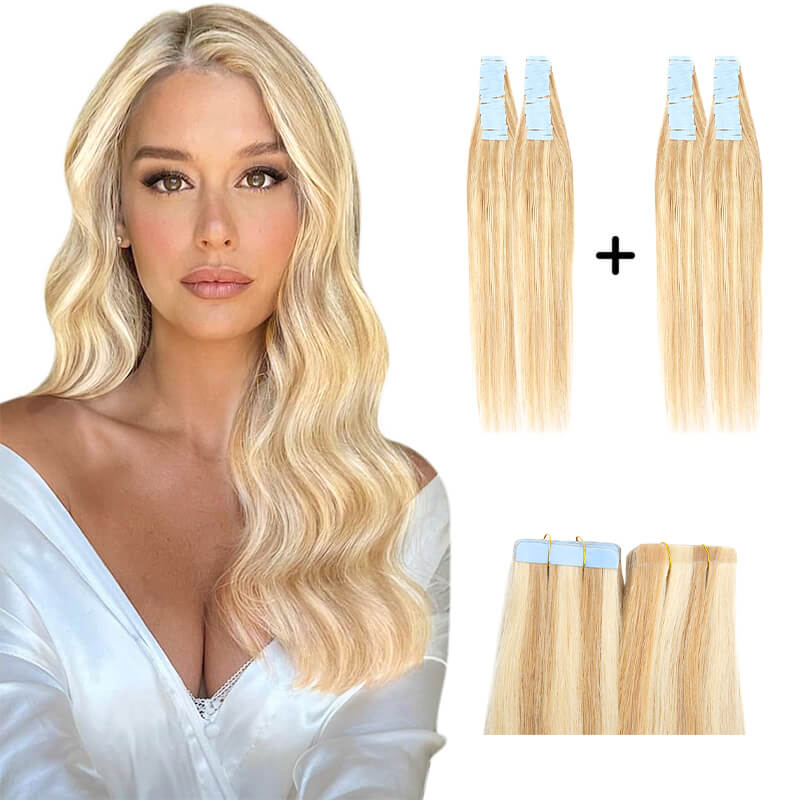 Haarverlängerungen, gewellte Tape-Ins, 2er-Pack, 40-teiliges Bundle für mehr Volumen