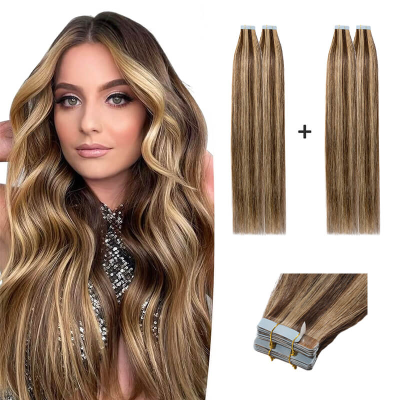 Haarverlängerungen, gewellte Tape-Ins, 2er-Pack, 40-teiliges Bundle für mehr Volumen