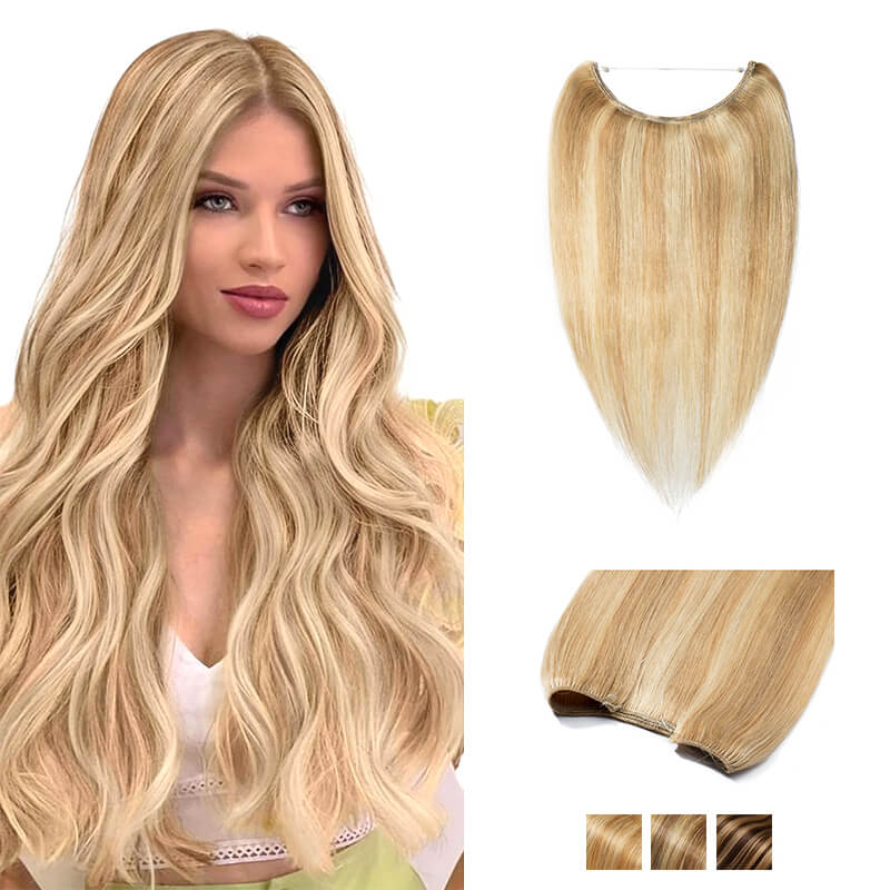Crown Hair Halo Hair Extensions On Short Hair Relaxed Straight