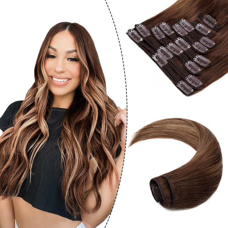 Balayage Clip In Human Hair Extension 8pcs