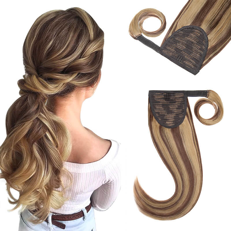 Highlights Wrap Around Ponytail Human Hair Extensions E-LITCHI