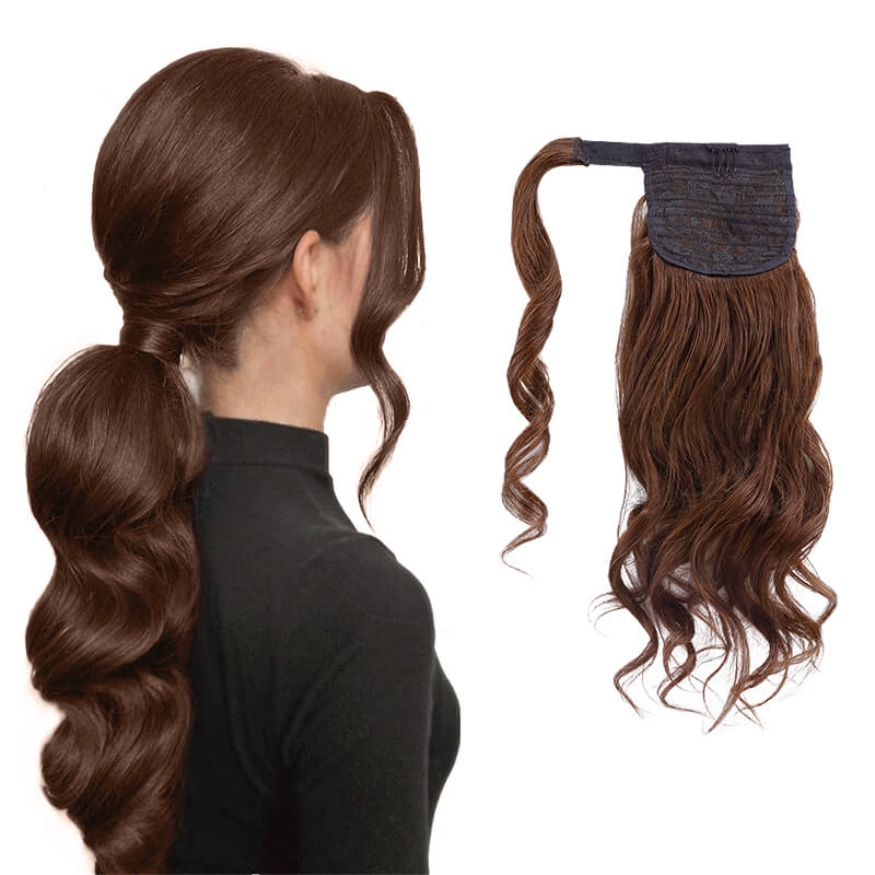 Extensions de cheveux humains en queue de cheval brune enveloppante