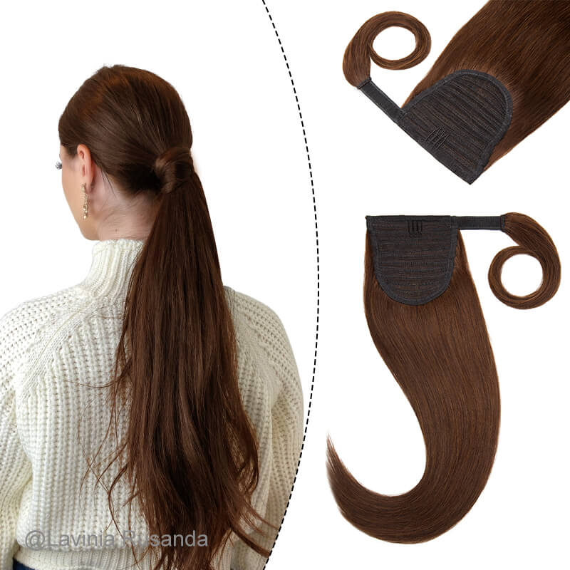 Curly Brown Wrap Around Ponytail Human Hair Extensions