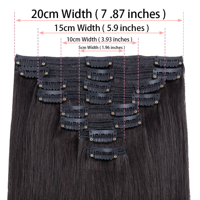 Black Clip In Human Hair Extensions Natural Straight 8pcs