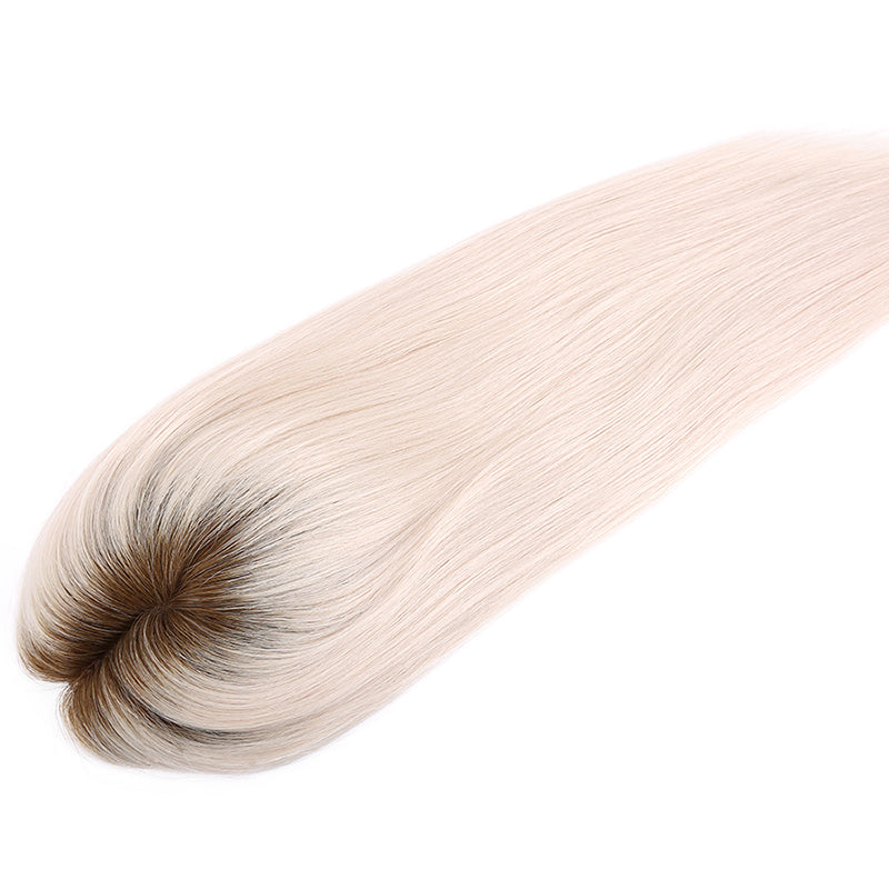 Ombre Dark Roots White Blonde Mono Top Human Hair Toppers for Women