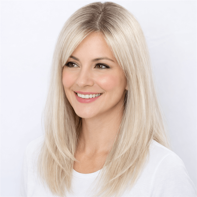 Ombre Dark Roots White Blonde Mono Top Human Hair Toppers for Women