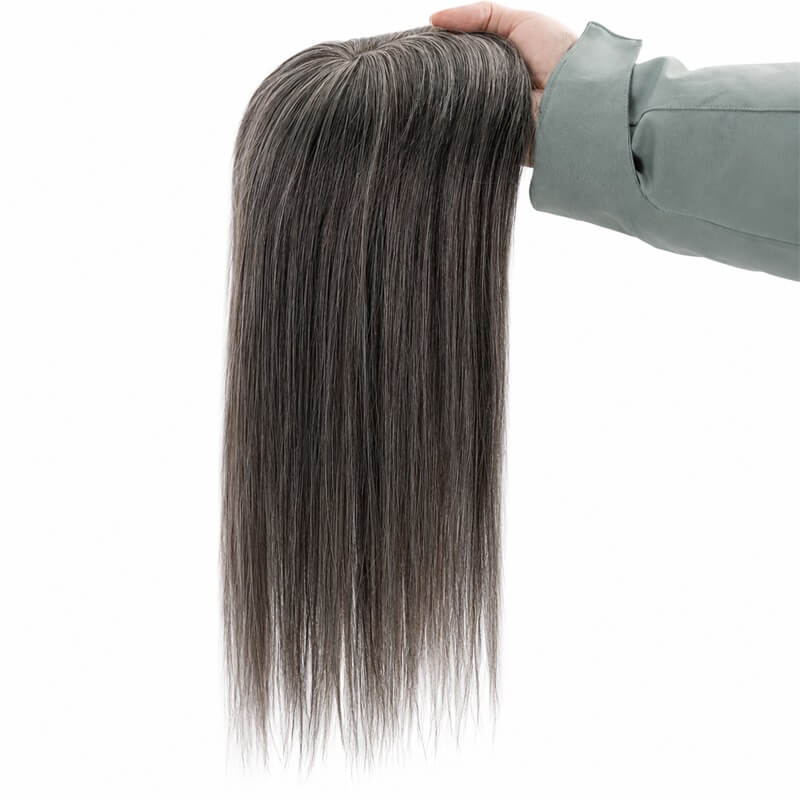 Silver Gray Mono Top Human Hair Toppers for Women, 12-18 Inch