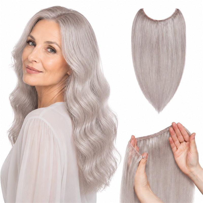 E-litchi Halo Human Hair Extensions Light Volume All Shades #Gray