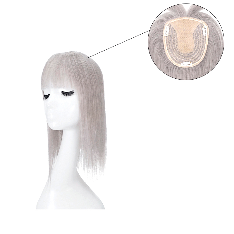 Best Silver Grey Hair Topper with Bangs 5x6