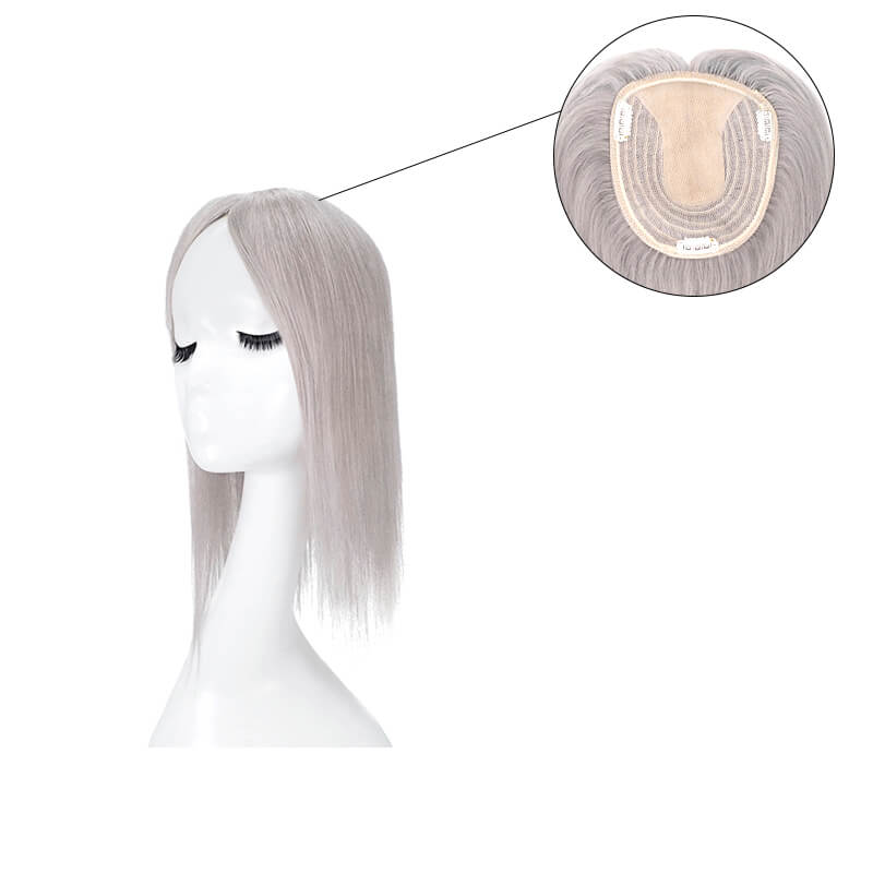 Best Silver Grey Topper | Straight Silk Base Topper | E-LITCHI Hair