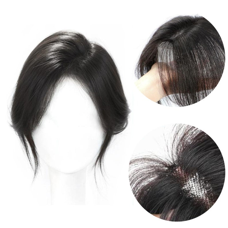 Daphné ︳Topper de cheveux humains avec frange pour cheveux fins, base en dentelle 6*9CM