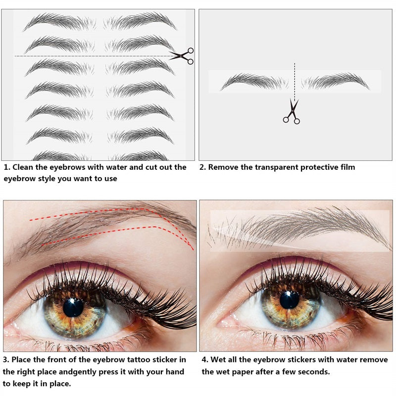 6D Hair Like Waterproof Eyebrow Tattoos Stickers Black Brown