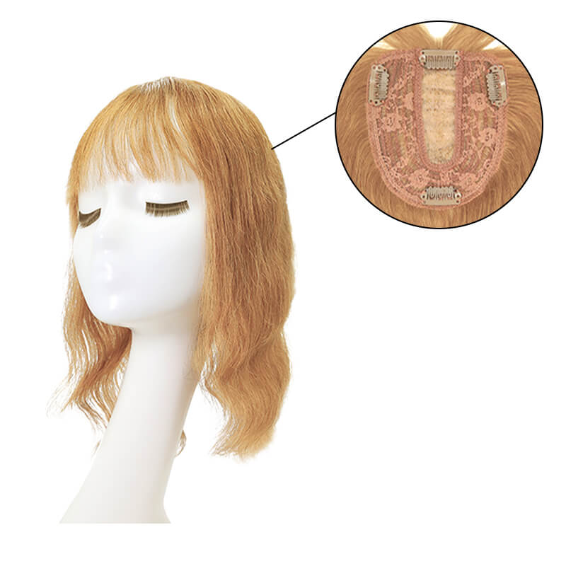Susan ︳Wavy Human Hair Topper With Bangs For Thinning Crown 10*12cm Silk Base Light Auburn