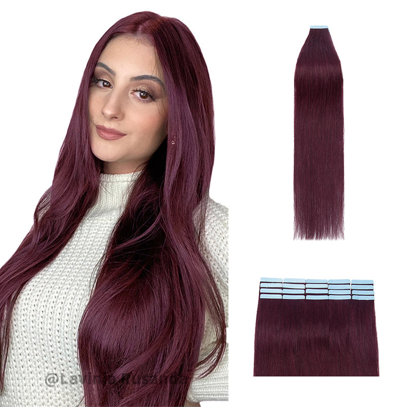 Seamless Tape Ins Wine Red 20pcs Natural Straight