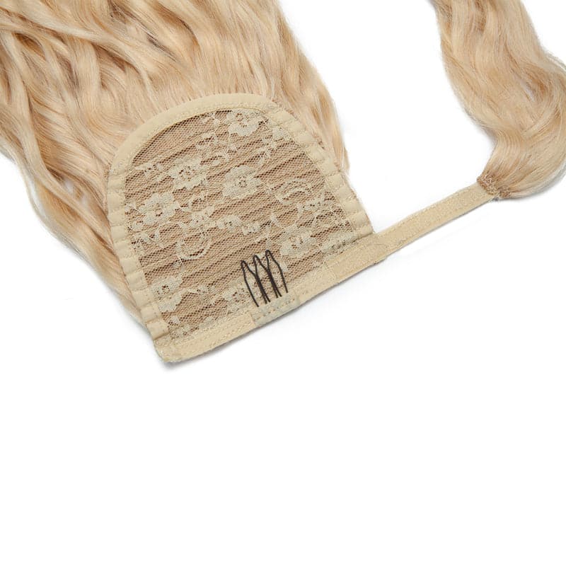 Curly Blonde Wrap Around Ponytail Human Hair Extensions E-LITCHI
