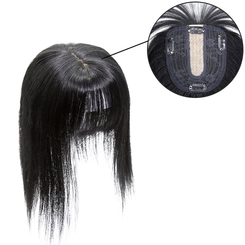 Susan ︳Jet Black Human Hair Topper With Bang For Women Thinning Crown 10*12cm Base E-LITCHI